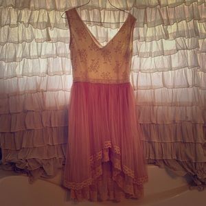 Elegant Creme lace and peach dress
